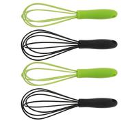 HOODANCOS 4 piezas Batidor de Huevo Mini con Mango Acero Inoxidable y Silicona Utensilios Cocina Compactos y Ergonómicos para Mezclar Batir y Espumar Leche Colores Negro y Verde