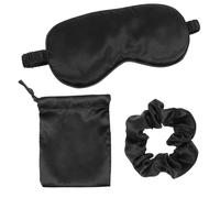 HOODANCOS Antifaz para Dormir de Seda Negro 3 Piezas Bolsa de Almacenamiento y Coletero para Viaje y Hogar Que Calma la Piel y Favorece un Sueño Rápido
