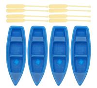 HOODANCOS Barco Decorativo de Resina Azul Pequeño para Escritorio, Modelo Artesanal con Par de Palas de Madera, Diseño Mediterráneo Rústico, Adorno para Hogar y Oficina, Set de 4 Piezas