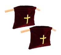 HOODANCOS Bolsa de Ofrendas de Terciopelo Bordada con Cruz Roja Vino, 2 Unidades Grandes con Asas de Madera para Iglesia, Bolsas de Donación y Comunión para Bautizos y Eventos Religiosos