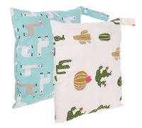 HOODANCOS Bolsas Impermeables Reutilizables para Pañales 2 Piezas, Bolsa Húmeda Pequeña para Ñiño, Tela Lavable Estampado Cactus y Llama Azul, Adecuado para Viaje y Estilo Varios Estilos