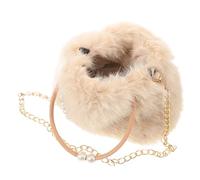 HOODANCOS Bolso Hombro Mujer de Peluche Beige con Cadena de Perlas, Bolso Bandolera de Gran Capacidad y Diseño Elegante para Diversas Ocasiones de Invierno