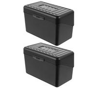HOODANCOS Caja Porta Tarjetas de Presentación de Escritorio 3×5 Pulgadas, Set 2 Piezas, Material Pp Negro, Organizador Multifunción para Oficina y Tarjetas de Visita, Contenedor Portátil