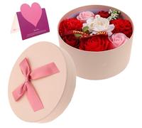 HOODANCOS Caja Redonda de Flores de Jabón Perfumado Color Rojo Granate Decoración para Obsequio Día Madre Cumpleaños y Día del Maestro Ramo Delicado para Baño y Hogar