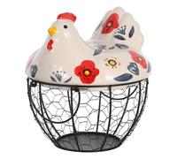 Hoodancos Canasta Huevera De Alambre Con Tapa De CeráMica En Forma De Gallina Redonda Y PortáTil Contenedor Para Huevos Frescos Almacenamiento PráCtico Para Cocina Y Encimera