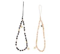 HOODANCOS Correa de Muñeca Antipérdida para Celular 2 Piezas Colgante Estrella Cinco Puntas Diseño Antideslizante Cadena Pedrería Ligera en Colores Negro y Café Accesorio Manos Libres