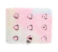 HOODANCOS Cuaderno para Niña A5 con Cubierta de Peluche Color Degradado Corazón, Diario Multifunción con Cerradura y 9 Gemas Brillantes, Libreta Escolar para Uso Diario y Notas