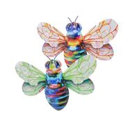 HOODANCOS Decoración Colgante de Abejas de Hierro para Jardín Exterior, Set 2 Piezas Alas Verdes y Naranjas, Arte Mural Resistente para Pared y Valla, Diseño Colorido y Realista