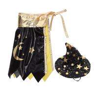 HOODANCOS Disfraz de Halloween para Gatos Pequeño Capa y Sombrero de Mago Negro y Dorado Disfraz de Bruja para Mascotas Suave y Cómodo Traje de Cosplay para Fiestas y Eventos Festivos