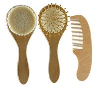 HOODANCOS Juego de Cepillo Pelo de Lana y Peine de Madera para Bebés Recién Nacidos, Masaje Cuero Cabelludo, Cuidado Delicado Dolor