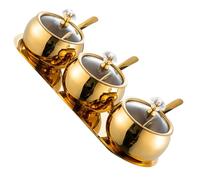 HOODANCOS Juego de Frascos para Condimentos de Acero Inoxidable Dorado Set de 4 Piezas con Tapa Hermética Cuchara y Bandeja Salero y Azucarero para Cocina y Almacenamiento de Especias