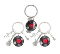 HOODANCOS Llavero Musical de Metal Resistente 3 Piezas con Diseño Vintage de Micrófono, Guitarra y Disco Vinilo, Llavero Retro para Amantes Música y Accesorios de Mochila o Bolso