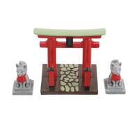 HOODANCOS Miniatura Puerta Torii Japonesa con Figura de Zorrito Sagrado Adorno de Jardín Zen y Micro Paisaje para Bonsái Escritorio y Terrario