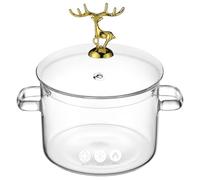 HOODANCOS Olla de Vidrio Borosilicato de 1500ml con Tapa Estilo Elk, Asas Aislantes y Resistente a Ácidos para Estofados y Cocina Casera