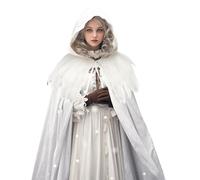 Hooded Cloak, Halloween Costume Robe, Long Cotton Cape with Hood for Adult Unisex Witch Cosplay Outfit Medieval Renaissance Party Prop or Theatrical Fantasy Role Play Use, White