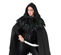 Hooded Cloak, Halloween Costume Robe, Long Cotton Cape with Hood for Adult Unisex Witch Cosplay Outfit Medieval Renaissance Party Prop or Theatrical Fantasy Role Play Use, Black