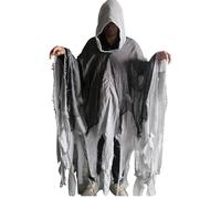 Hooded Ghost Cape - Halloween Cosplay Costume for Adults | Breathable Fabric Cloak with Attached Hood, Full-Length Outfit for Spooky Party Events, Cosplay Shows, and Halloween Nights, Gray