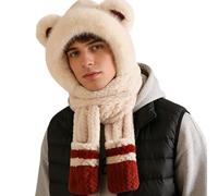 Hooded Scarf with Pockets - Beanie Hat with Scarf and, Womens Knit | Hoodie and Gloves Hat Mittens Gloves - for Women Girls Snowboarders Runners Shoppers Skiing Snowboarding Hiking Ice Skating