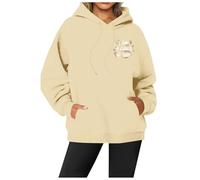 Hoodie Damen 3D Druck Hoodie mit Kapuze Rundhals Pullover Modische Sweatshirt Relaxed Fit Langarmshirt Freizeit Training Pulli Sport Streetwear Stilvoll Schleifen Tops, R Beige, XXL