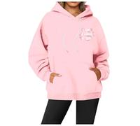 Hoodie Damen 3D Druck Hoodie mit Kapuze Rundhals Pullover Modische Sweatshirt Relaxed Fit Langarmshirt Freizeit Training Pulli Sport Streetwear Stilvoll Schleifen Tops, R Rosa, XL