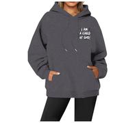 Hoodie Damen 3D Druck Hoodie mit Kapuze Rundhals Pullover Modische Sweatshirt Relaxed Fit Langarmshirt Freizeit Training Pulli Sport Streetwear Stilvoll Schleifen Tops, R Gris, XL