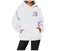 Hoodie Damen 3D Druck Hoodie mit Kapuze Rundhals Pullover Modische Sweatshirt Relaxed Fit Langarmshirt Freizeit Training Pulli Sport Streetwear Stilvoll Schleifen Tops, R blanco., S