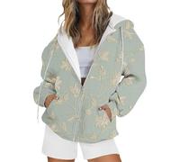 Hoodie Damen Kapuzenjacke Langarm Lassig leichte Hoodies entspannte Taschen Elegant Einfarbig Kapuzenpullover gemütlich Kuscheliger Oversize Hoodie Stylisch Tops Full Zip, verde, L
