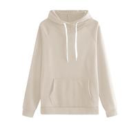 Hoodie Damen Oversize Lang, Sweatshirt Damen mit Kapuze Warm Hoodie mit Taschen Sweatpullover Atmungsaktiv Hoody Einfarbig Langarmshirt Casual Tops bequem Laufshirt leichte Sportshirt, beige, L