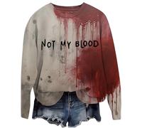 Hoodie Damen Oversize Problem Gellöst Sweatshirt I'm Fine Langarmshirt Winter Tops Rundhals Halloween Kostüme mit Blutigem Muster Blutige herida Soft Autumn Pulli Locker Pullover Langarm Bluse