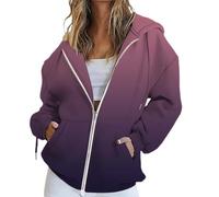 Hoodie Damen Oversize Reißverschluss Sweatjacke Damen mit Kapuze Große Größen Kapuzenpullover DruckSweatshirt Farbverlauf Pullover Zipper College Jacke Kordelzug Sport Tops Mode Pulli, morado, M