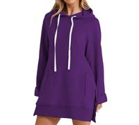 Hoodie Damen Oversize, Sweatshirt Damen Mit Kapuze Lang Hoodie Elegant Sweatpullover mit Taschen Kapuzenpulli Einfarbig Langarmshirt Lose Sportshirt atmungsaktiv Tops Mode Outwear, morado oscuro, XL