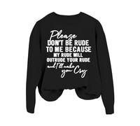 Hoodie Damen Schwarz Damen Sweatshirt mit Rundhalsausschnitt Motivationsdruck Langarm Basic Oberteil für Frauen Oversized Hoodie Oversized Oversized Oversize, Negro , S