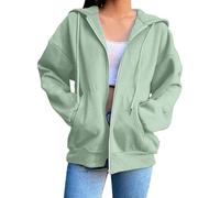 Hoodie Damen Sweatjacke Baumwolll Solid Sweatshirtjacke Reißverschluss Kapuzenjacke Frauen Pullover Tops lange Sweatshirt Kapuzenpullover Mit Kapuze Langarm Sport Style, verde claro, XXL