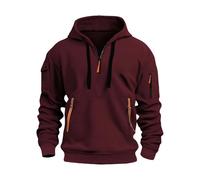 Hoodie Herren Oversize - Hoodie Herren mit Reißverschluss Half Zip Hoodies mit Kapuze Sweatshirt Langarm Pullover Lässig Kapuzenjacke bequem Winterpullover leicht Arbeitspullover, rojo, M