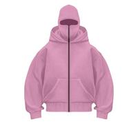 Hoodie Herren Oversize Hoodie mit Sturmhauben Zipper Hoodies Langarm Fleece Pullover Einfarbig Kapuzenjacke mit Reißverschluss Sweatshirt leichte Winterpullover bequem Sweatjacke, Rosa., M
