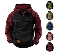 Hoodie Herren Oversize Vintage Sweatshirt zweifarbige Patchwork Kapuzenjacke Lässig Sweatjacke Kapuzenpullover Zipper Hoody Leicht Trainingjacke Winterjacke mit Taschen Strickjacke, Negro , M