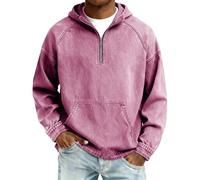 Hoodie Herren Oversized Jeans Kapuzenpullover Zipper Hoody Denim Kapuzenjacke mit Taschen Hoodies Sweatshirt Sweatshirt Vintage Arbeitspullover Übergangsjacke leichte Sweatjacke Langarm Pullover, Rosa