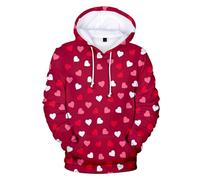 Hoodie Herren Valentinstag Sweatshirt Langarm Kapuzenpullover mit 3D Herz Druck Loose Fit Kapuzenpulli bequem Kapuzenjacke Freizeit Tops Oversized Sweatjacke Streetwear, O rojo., L