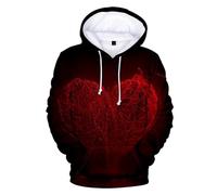 Hoodie Herren Valentinstag Sweatshirt Langarm Kapuzenpullover mit 3D Herz Druck Loose Fit Kapuzenpulli bequem Kapuzenjacke Freizeit Tops Oversized Sweatjacke Streetwear, O negro., M