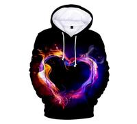 Hoodie Herren Valentinstag Sweatshirt Langarm Kapuzenpullover mit 3D Herz Druck Loose Fit Kapuzenpulli bequem Kapuzenjacke Freizeit Tops Oversized Sweatjacke Streetwear, O Púrpura, XXL
