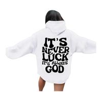 Hoodie Mujer,Jersey navideño hortera,It's Never Luck It's God Sweatshirt Women Hoodie Tops Casual Long Sleeve Fall Outfits 2024 Chaquetas Ligeras (White, XXL)
