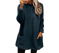 Hoodie Mujer Oversized Long - Suéter de forro polar para mujer, sudadera cálida de manga larga, suave y cómoda, sudadera de felpa con bolsillos, sudadera de peluche, marine, XXXL