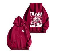 Hoodie Oversize Damen Hoodie Flowers Back Print Letters Sweatshirt mit Pockets Drawstring Pullover Harajuku Elegant Coat Loose Sport Basic Lightweight Long Sleeve Shirt Baggy Casual Tops, O rojo., L