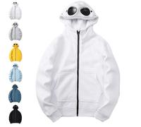 Hoodie with Eye Mask Built in, Airplane Mode Travel Hoodie with Hidden Pockets, 2-in-1 Sleep Hooded Pullover Women Men (White,XL)