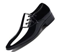 HOOENG Zapatos Formales for Hombres Atar el Dedo del pie Puntiagudo Brillante PU Cálculo Anti-Deslizante de Goma sin resbalón Resistente al Cuero (Color : Black, Size : 41 EU)