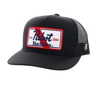 HOOEY Gorra de camionero ajustable con cinta azul Pabst con licencia oficial de Pabst, talla única, para hombres y mujeres, gorra de camionero con espalda de malla, Negro/Blanco/Rojo, talla única