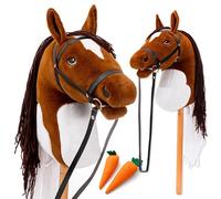 Hoofly® Hobby Horse Marrón (Pío) - Gran Caballo de Palo para niños A3 con Vara atornillable/Set de Caballo Hobby Horse con Brida/Caballo Hobby Horsing en 4 diseños/Caballos de Palo
