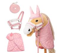 Hoofly Juego de accesorios para caballos Hobby Horse - Cabestro con punto, manta y capucha en color rosa para caballos hobby Horses [certificado TÜV] - Ideal para juegos, entrenamiento y pequeños