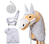 Hoofly Juego de accesorios para caballos Hobby Horse - Cabestro con punto, manta y capucha en gris para caballos de hobby [certificado TÜV] - Ideal para juegos, entrenamiento y pequeños torneos
