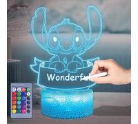 Hoofun Lámpara de Stitch, 16 Colores Luz Nocturna, DIY Lampara Anime 3D LED Ilusión con Control Remoto y Smart Touch, Idea Regalo di Natale Stitch Decorazione Per la Camera dei Bambini